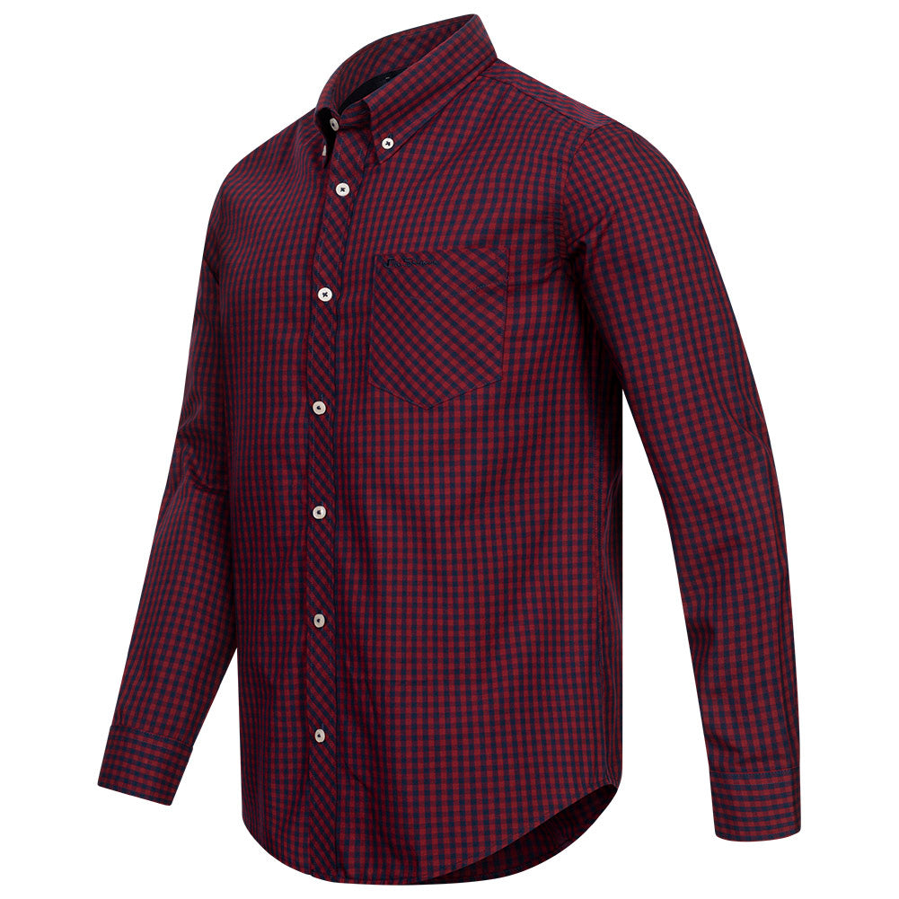 BEN SHERMAN Oxford Herren Langarm Hemd 0077858-DARKRED