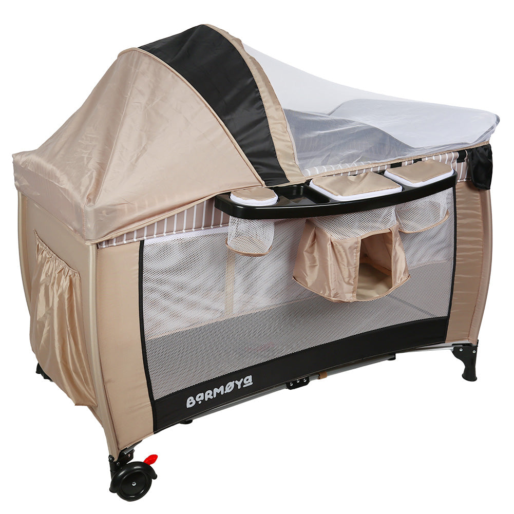 Barmøya 3-in-1 Baby-Reisebett mit Wickelauflage – Reisebett, Laufstall & Beistellbett beige