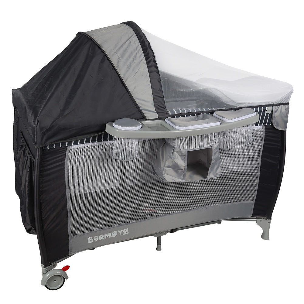 Barmøya 3-in-1 Baby-Reisebett mit Wickelauflage – Reisebett, Laufstall & Beistellbett grau