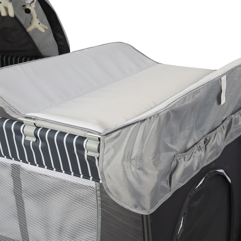 Barmøya 3-in-1 Baby-Reisebett mit Wickelauflage – Reisebett, Laufstall & Beistellbett grau
