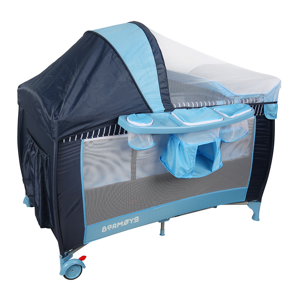 Barmøya 3-in-1 Baby-Reisebett mit Wickelauflage – Reisebett, Laufstall & Beistellbett blau