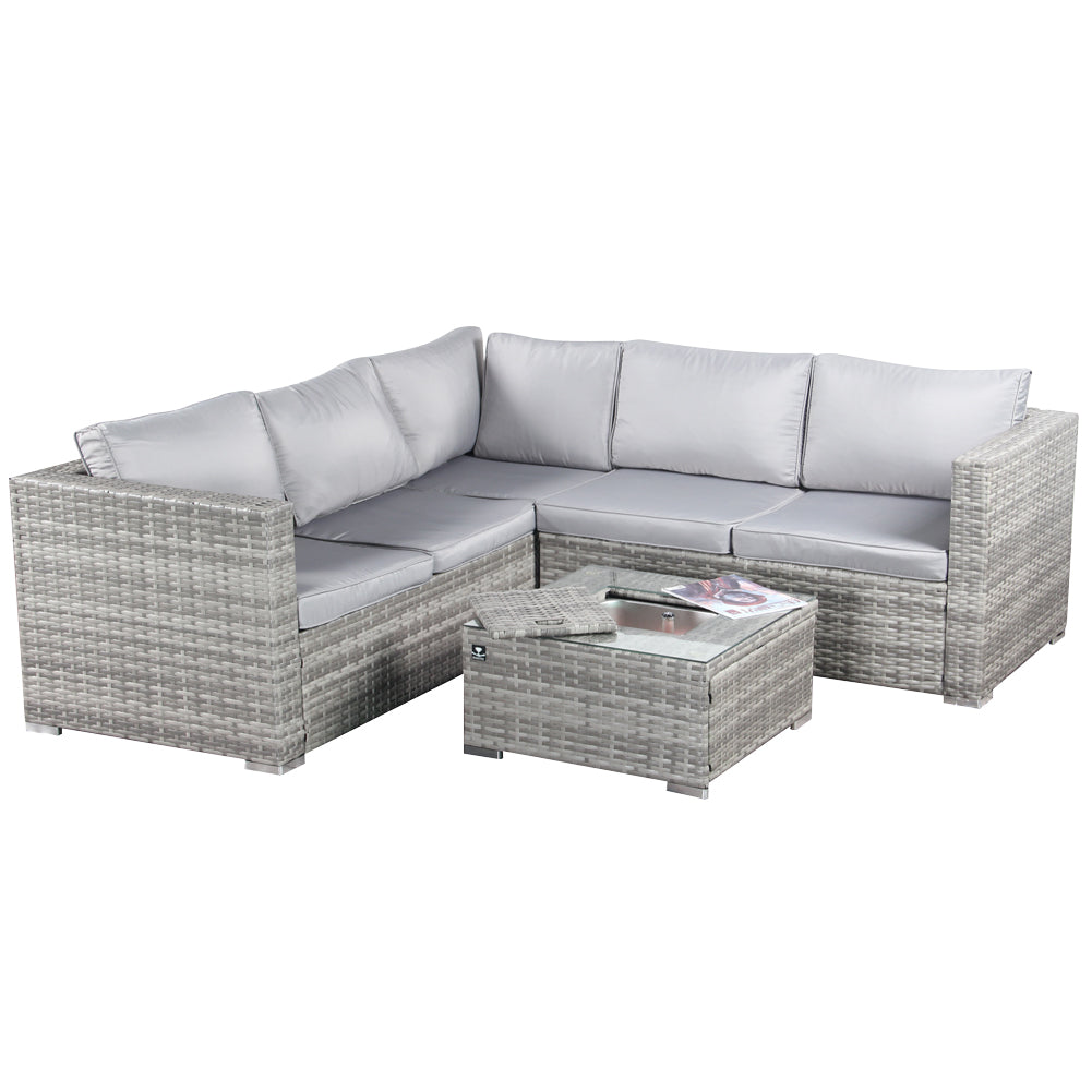 BIXENTE Polyrattan Garten-Lounge 5-Sitzer mit Tisch, Auflagen und Eisfach