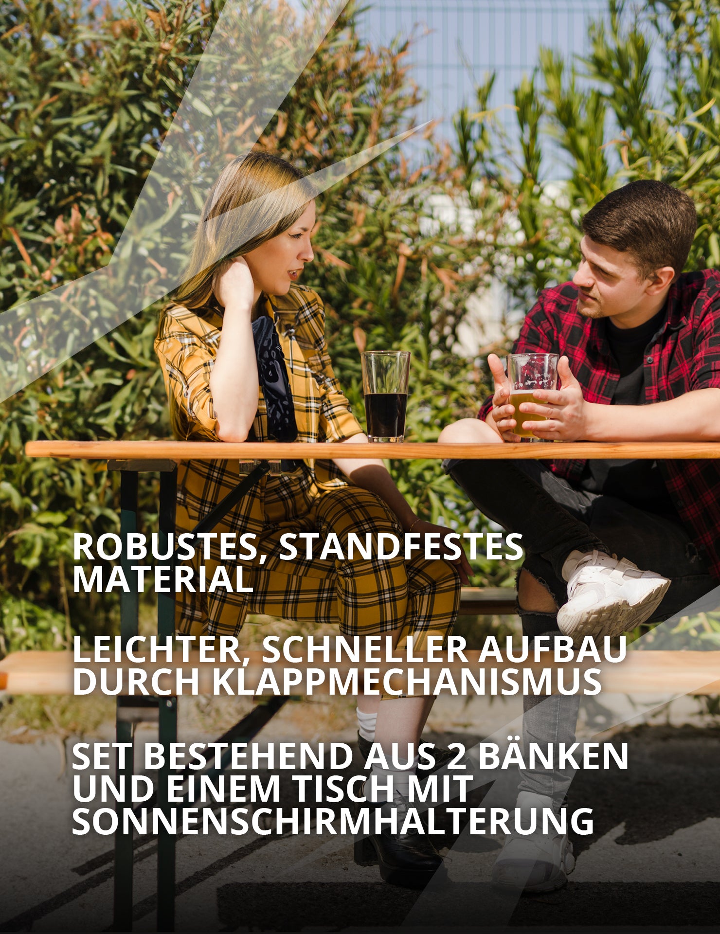 BIXENTE Bierzeltgarnitur 170 cm klappbar inkl. Schirmhalterung 3-tlg. Set