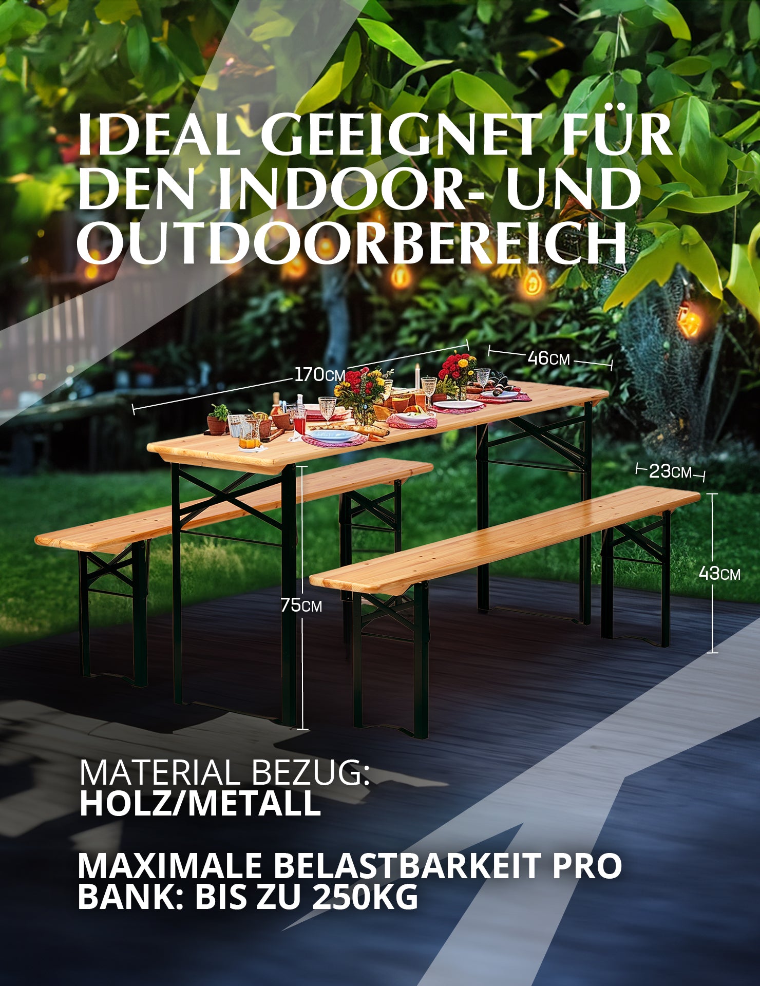 BIXENTE Bierzeltgarnitur 170 cm klappbar inkl. Schirmhalterung 3-tlg. Set