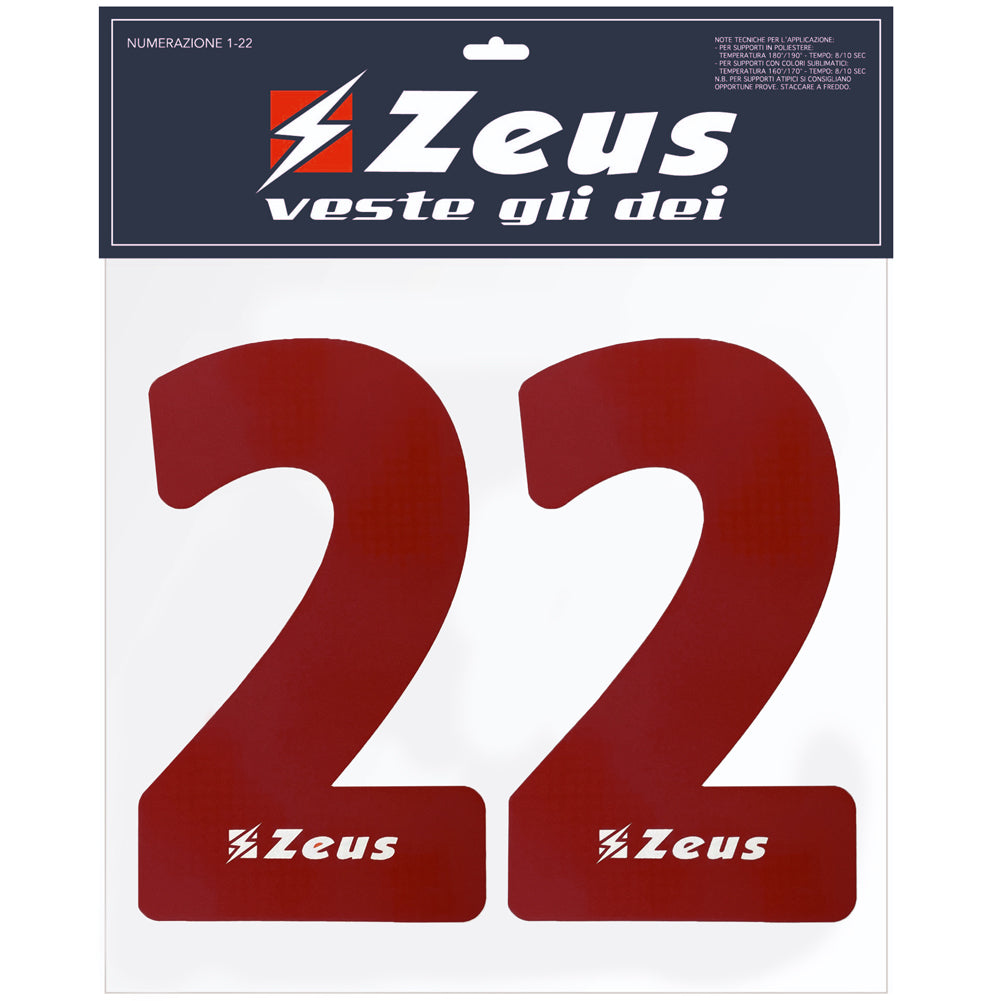 Zeus Nummern-Set 1-22 zum Aufbügeln 25cm Senior dunkelrot