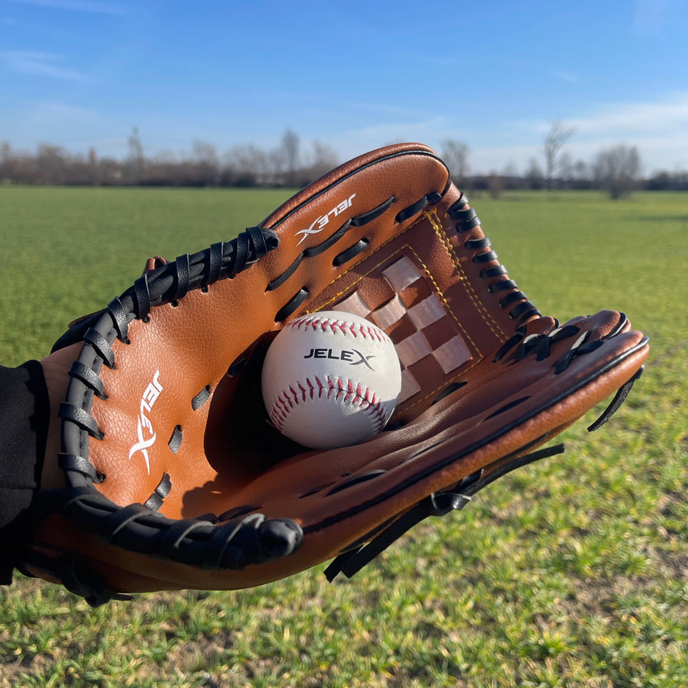 JELEX Safe Catch Baseball Handschuh links für Rechtshänder braun