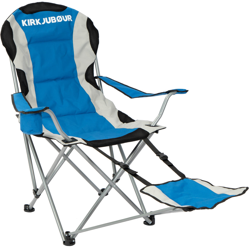 KIRKJUBØUR® "Asgard" gepolsterter Campingstuhl mit Fußteil blau