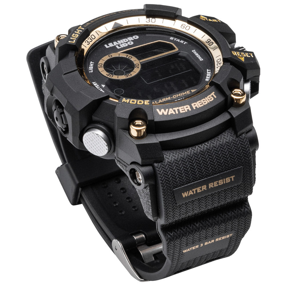 LEANDRO LIDO "Genua" Unisex Sport Uhr schwarz gold