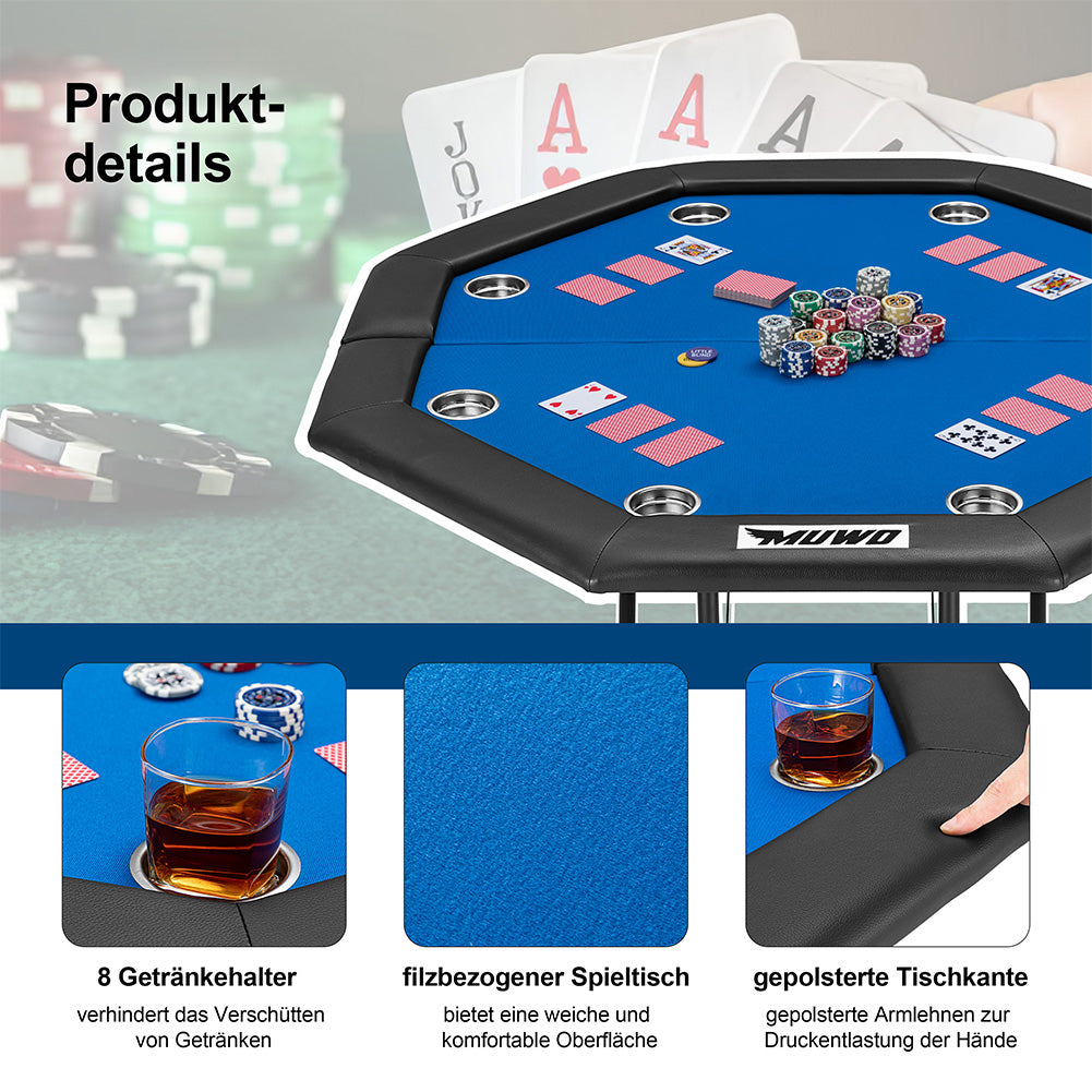 MUWO klappbarer Pokertisch für 8 Spieler blau