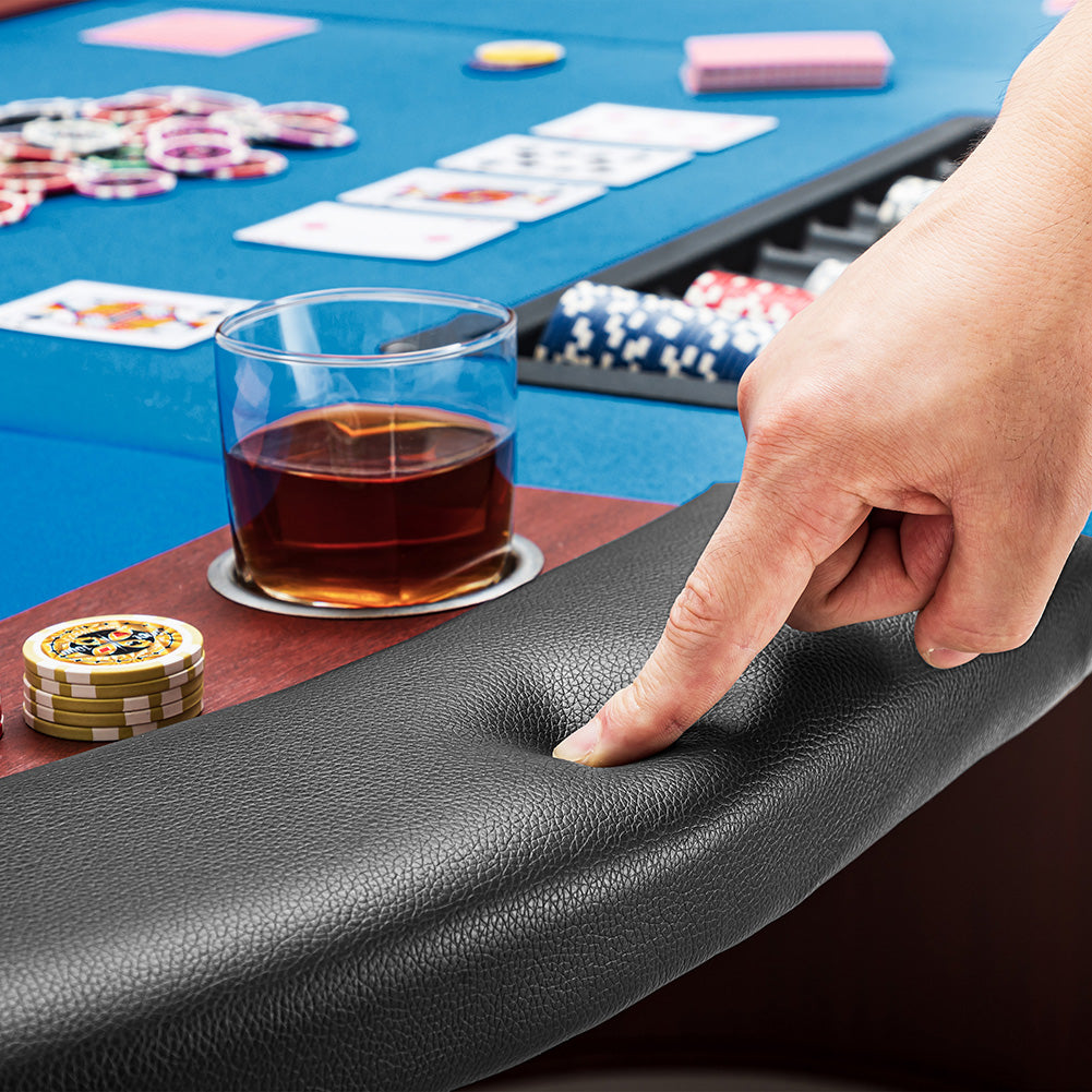 MUWO Pokertisch für 10 Spieler mit Dealerbereich und Chipablage blau