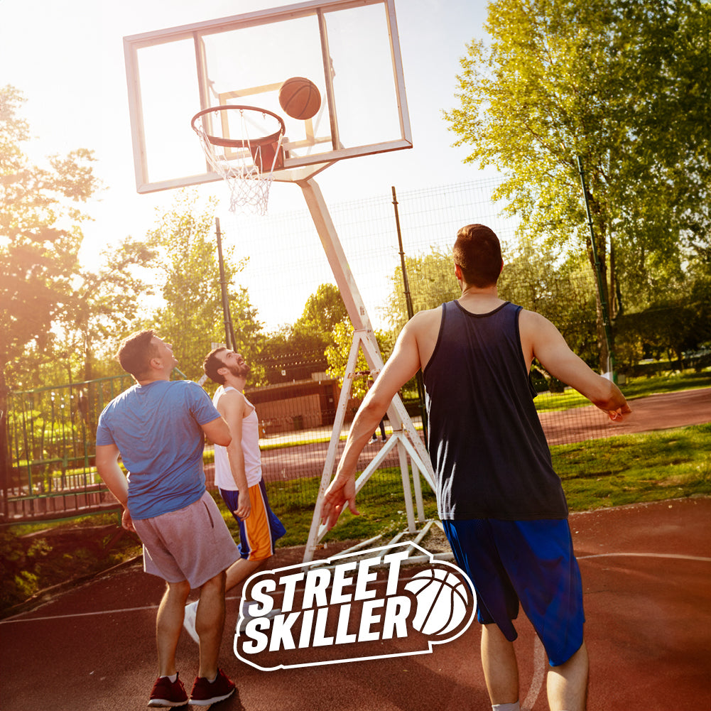 STREETSKILLER höhenverstellbarer Outdoor Basketballkorb 2,00 - 3,05 m violett/gelb